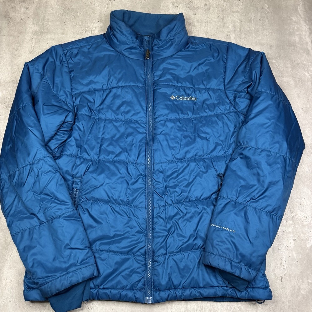 Columbia Puffer Jacket Mens Medium Blue Omni-Heat Lightweight Full Zip Puffer
